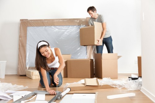 House movers working near riverside homes in Rotherhithe